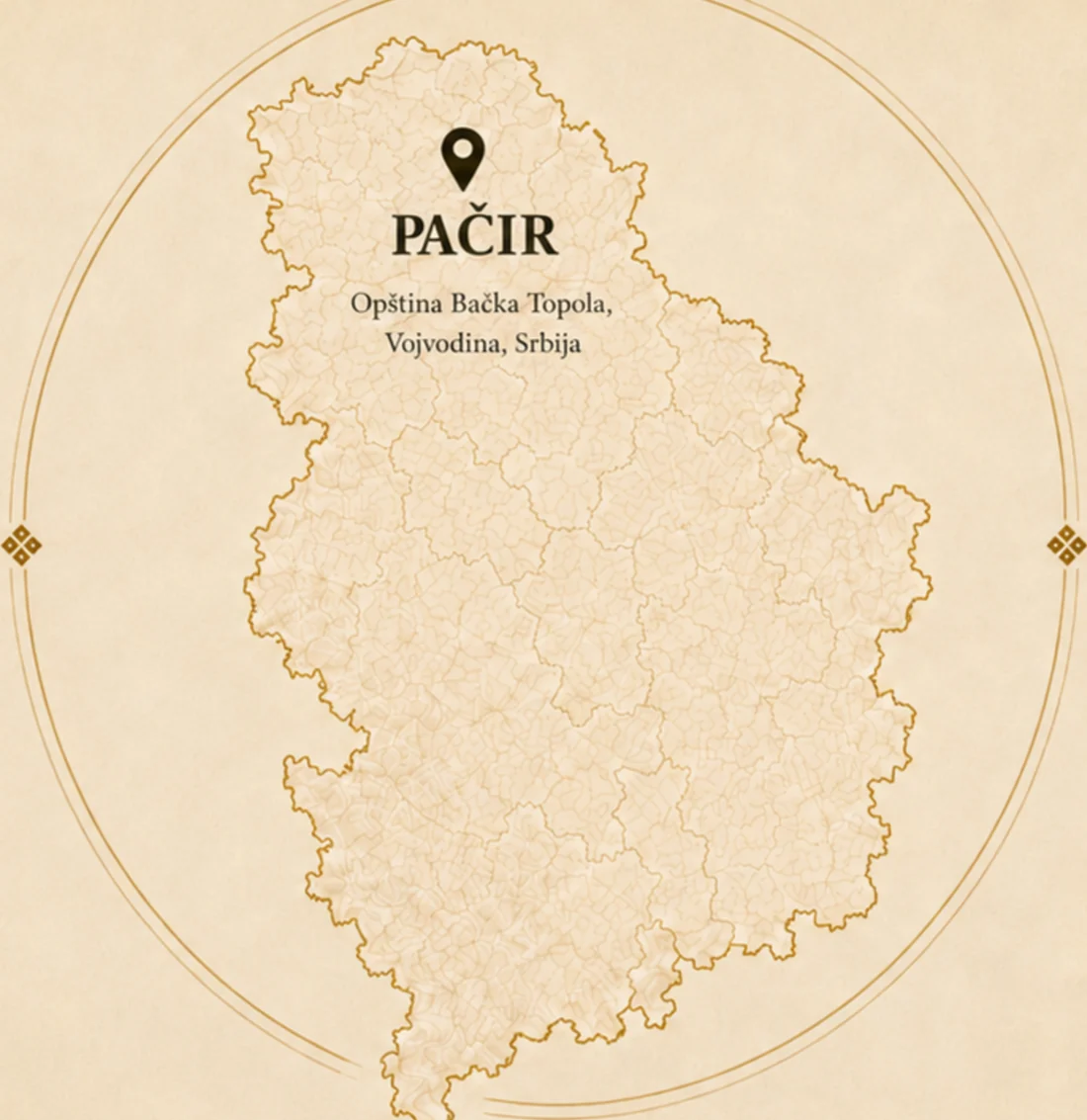 Mapa Srbije sa označenim Pačirom, opština Bačka Topola, Vojvodina